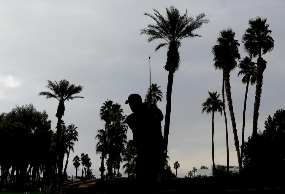 Phil Mickelson watches his tee shot on the third hole during the first round of the CareerBuilder Challenge at the La Quinta County Club Thursday, Jan. 19, 2017 in La Quinta, Calif. (AP Photo/Chris Carlson)