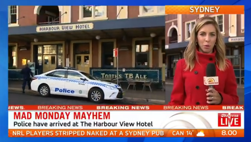 Police arrive at The Harbour View Hotel. Pic: Seven