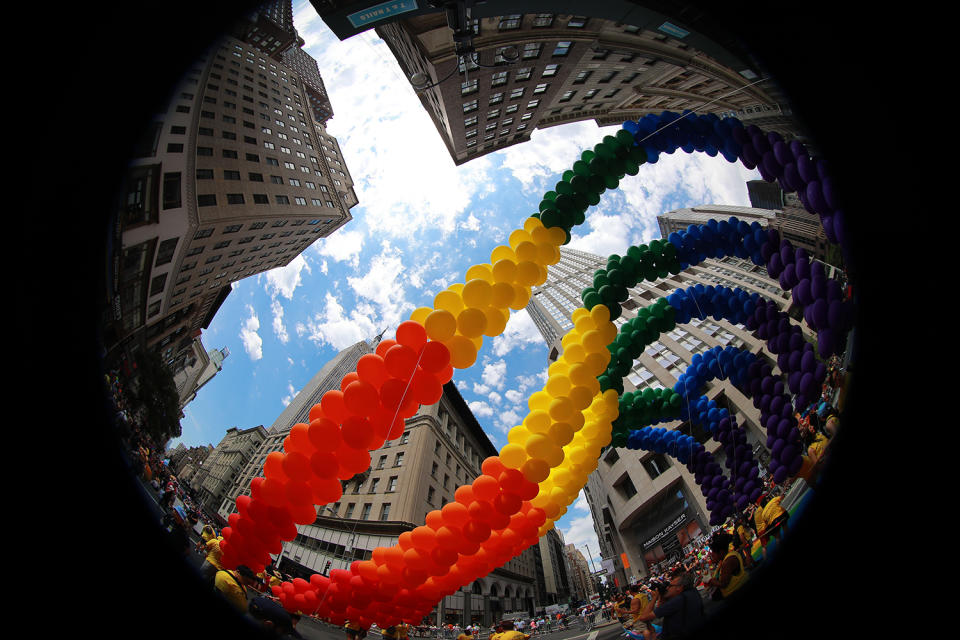 <p>The rainbow balloon arch stretches Fifth Avenue during the N.Y.C. Pride Parade in New York on June 25, 2017. (Photo: Gordon Donovan/Yahoo News) </p>