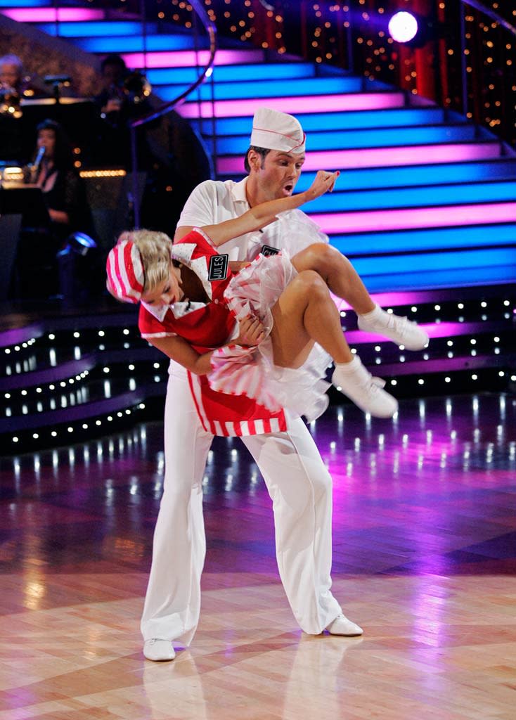 Chuck Wicks and Julianne Hough perform the Lindy Hop to "Summertime Blues" by Brian Setzer on "Dancing with the Stars."