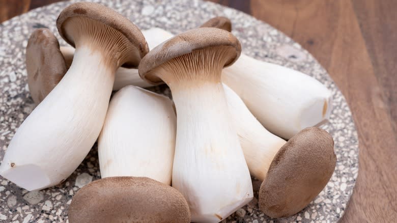 plate of king oyster mushrooms