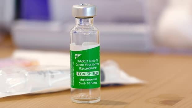 A vial of the Covishield/AstraZeneca vaccine. Some countries are not recognizing the vaccine, which was offered to thousands of Albertans, forcing travellers to change plans.  (Jeff Stapleton/CBC - image credit)