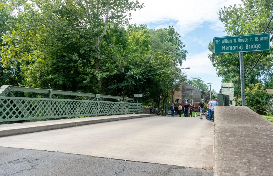 The dedication and renaming ceremony of Bucks County Bridge no.313 in honor of Warrant Officer William Warren Breece Jr., who was killed in action during the Vietnam War in 1968, in Yardley on Wednesday, Aug. 23, 2023.