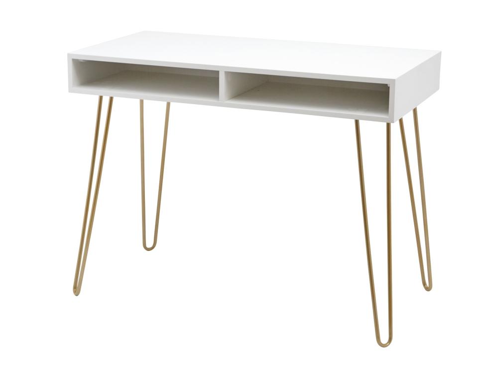 Hair pin legs = lots of room for your limbs <em>and</em> extra storage. <a rel="nofollow noopener" href="https://www.target.com/p/hair-pin-desk-room-essentials-153/-/A-53220745" target="_blank" data-ylk="slk:SHOP NOW;elm:context_link;itc:0;sec:content-canvas" class="link ">SHOP NOW</a>: Room Essentials Hair Pin Desk in White, $48 $60