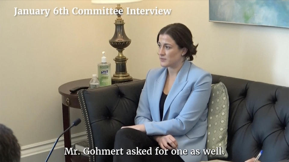 Cassidy Hutchinson during her pre-recorded testimony as seen during the House Select Committee hearing on June 23, 2022. (House TV)