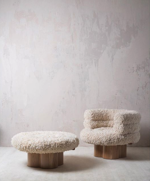 Part of Agnes Studio’s Living-Stone collection, the wool-coated Lana chair and Lana ottoman work well as stand-alone pieces or, as we prefer, together as one seriously comfortable unit.