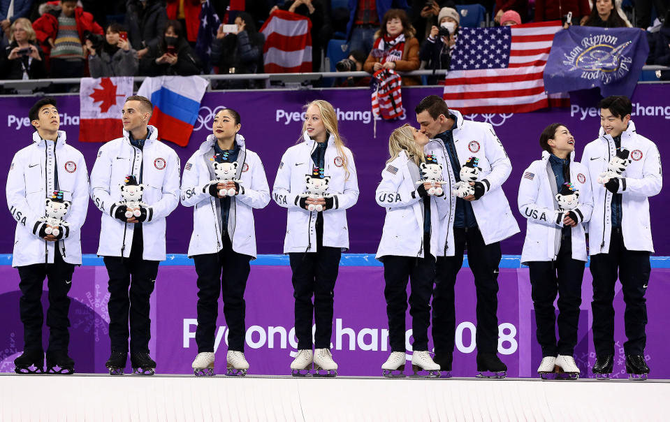 <p><strong>For what:</strong> <a rel="nofollow noopener" href="http://people.com/sports/winter-olympics-20178-america-figure-skating-team-event-bronze/" target="_blank" data-ylk="slk:figure skating team competition;elm:context_link;itc:0;sec:content-canvas" class="link ">figure skating team competition</a> <strong>When:</strong> Feb. 12</p>