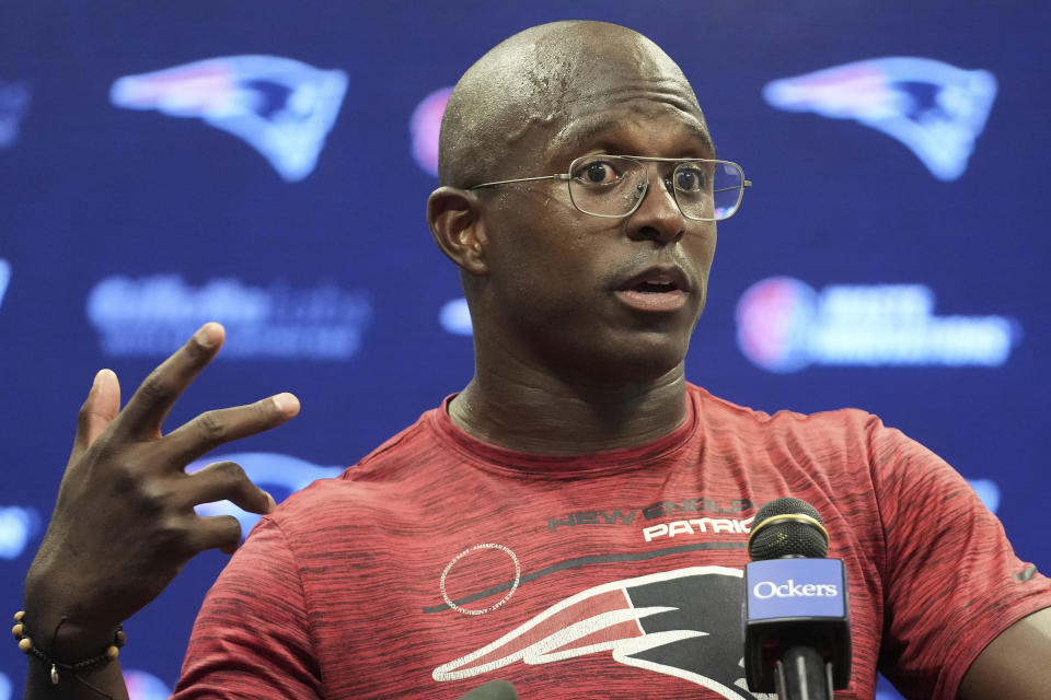 New England Patriots wide receiver Matthew Slater speaks with reporters during an NFL football news conference, Tuesday, July 25, 2023, in Foxborough, Mass. (AP Photo/Steven Senne)