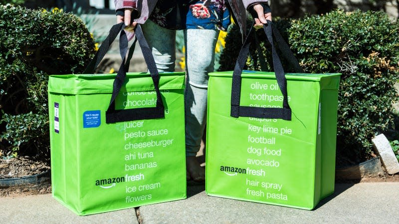 Stock photo of Amazon Fresh delivery bags