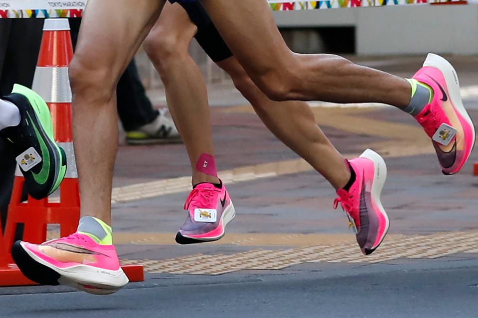 The shoes of marathon runners.