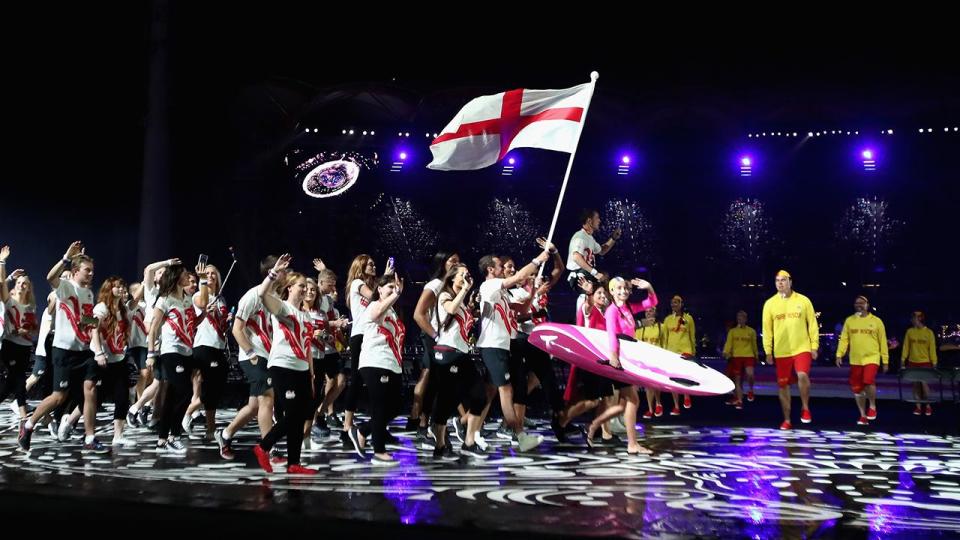 <p>Games heavyweights England enter the stadium.</p>