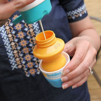A refillable roll-on sunscreen applicator