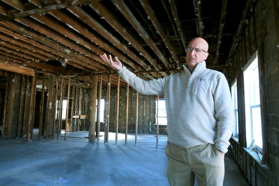 Spring Lake borough administrator Bryan Dempsey gives a tour of the second floor of the former Wells Fargo Bank on Third Avenue in the borough Thursday, February 15, 2024. The borough has gutted the building and is turning the second floor into affordable apartments with a possible restaurant/bar on the first.