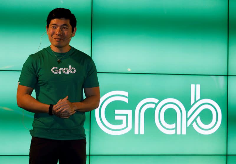 FILE PHOTO: Grab's CEO Anthony Tan speaks during Grab's fifth anniversary news conference in Singapore