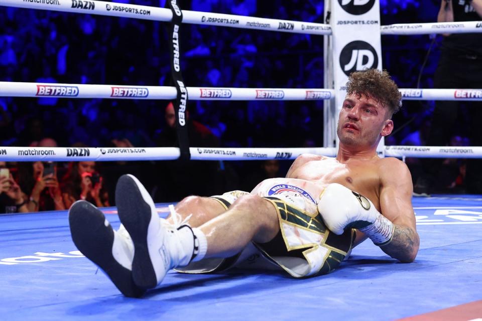 Wood tried to uncork his own left hook and got put on the canvas by a huge one from Lara (Getty Images)