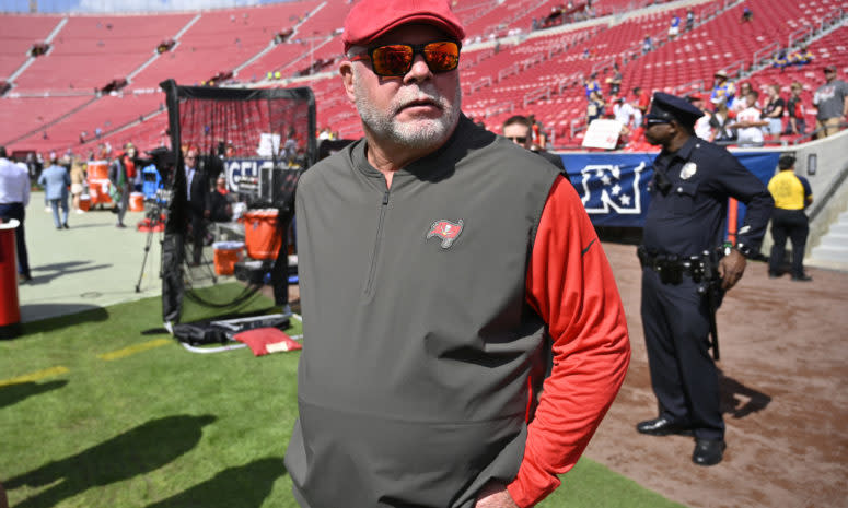 Bruce Arians steps onto the Tampa Bay Buccaneers field.