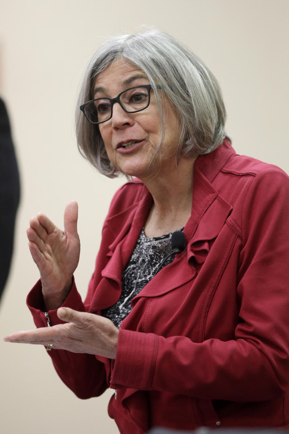 Senate candidate Susan Wagle answers a question during a GOP senatorial debate In Manhattan, Kan., Saturday, May 23, 2020. (AP Photo/Orlin Wagner)