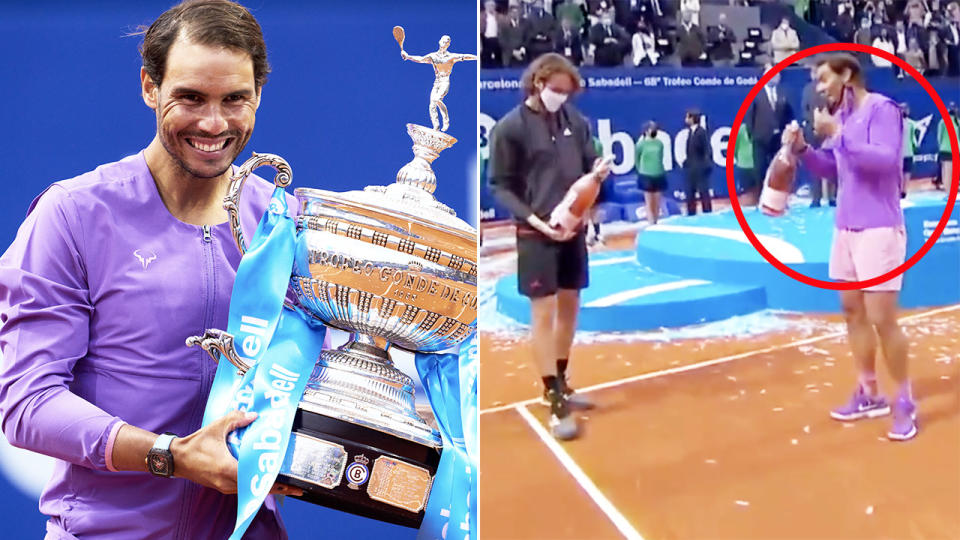 Rafael Nadal and Stefanos Tsitsipas, pictured here after the Barcelona Open final.