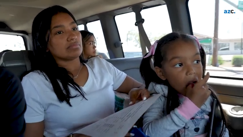 Migrants arrive at Iglesia Cristiana El Buen Pastor in Mesa where a pastor prays. A woman talks of her journey and boards a plane with her child in Phoenix.