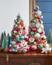 <p>Make a slew of these festive and colorful trees to arrange down the center of a table.</p><p><strong>To make:</strong> Cover Styrofoam cones (we used 12- and 15-inch cones) with ornaments, attaching them with hot-glue. Start with larger ornaments at the bottom, transitioning to smaller ones as you work your way up. Fill in any gaps with mini ornament balls. If desired, wrap the finished trees with vintage tinsel and beaded garland.</p><p><a class="link " href="https://www.amazon.com/ERINGOGO-Styrofoam-Polystyrene-Christmas-Florist/dp/B0B7BF86D8/ref=sr_1_9?tag=syn-yahoo-20&ascsubtag=%5Bartid%7C10050.g.644%5Bsrc%7Cyahoo-us" rel="nofollow noopener" target="_blank" data-ylk="slk:Shop Now;elm:context_link;itc:0;sec:content-canvas">Shop Now</a></p>