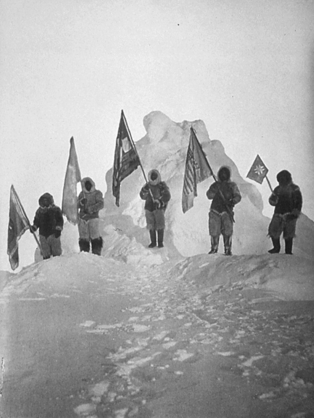 Peary's sledge party at what they claimed was the North Pole, 1909