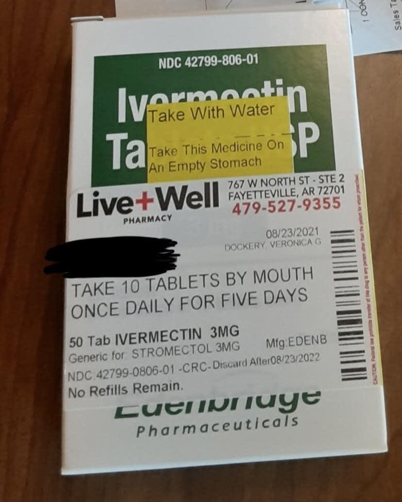 An ivermectin prescription given to a Washington County employee in Arkansas. / Credit: Eva Madison