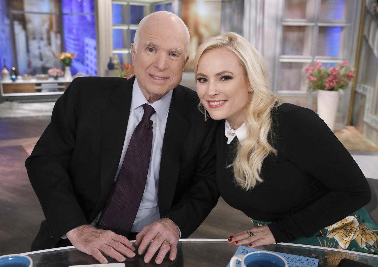 Meghan McCain with her father, Sen. John McCain, on the set of ABC’s <em>The View</em> on Oct. 23, 2017. (Photo by Heidi Gutman/ABC via Getty Images)