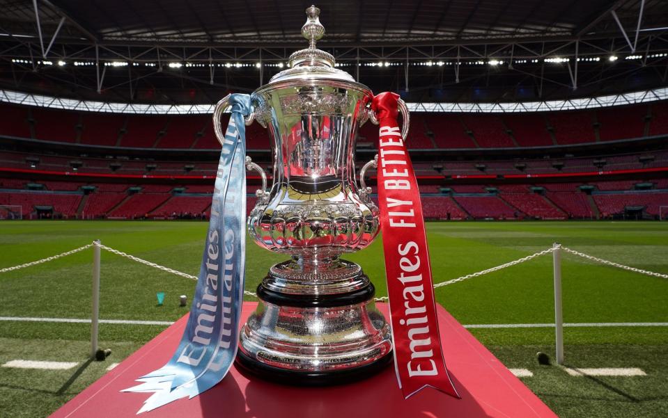 A general view of the FA Cup trophy ahead of the Emirates FA Cup final at Wembley Stadium, London