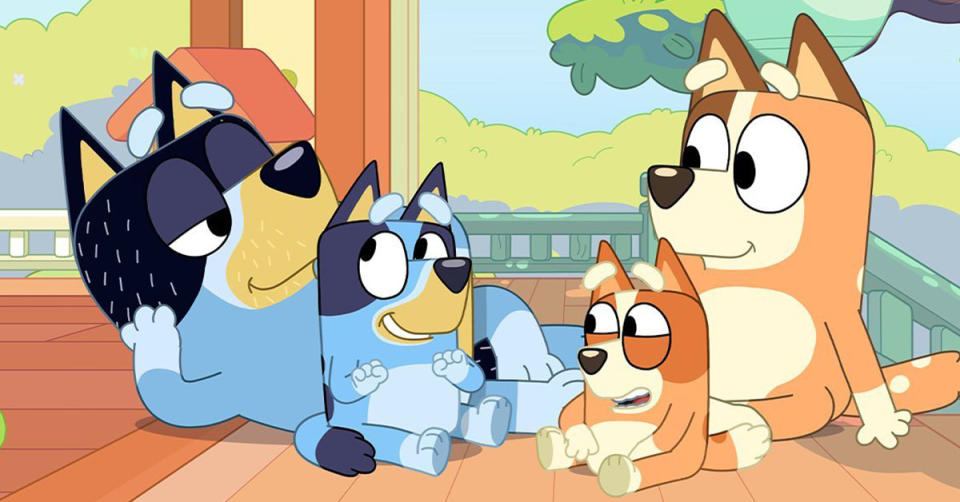 Bandit, Chilli, Bluey and Bingo on the TV show