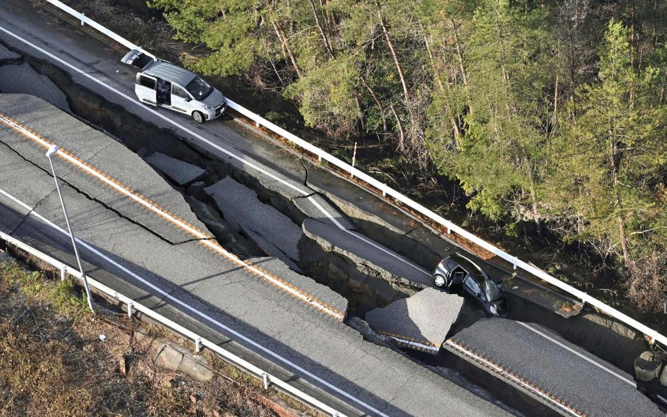 A series of powerful earthquakes tore apart the road in Anamizumachi