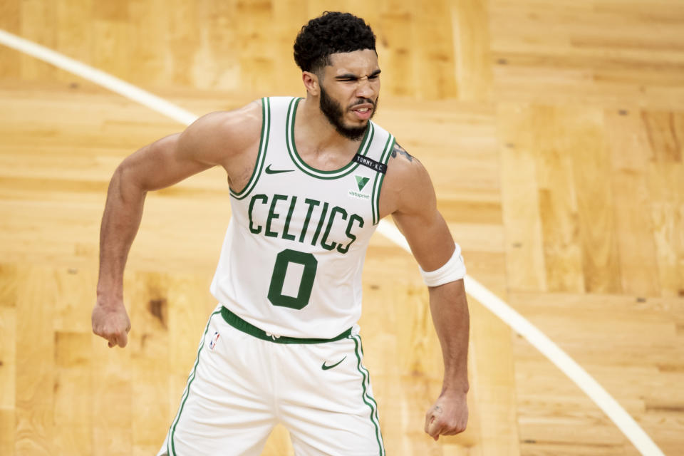 Boston Celtics star Jayson Tatum scored 50 points for the third time in just over a month. (Maddie Malhotra/Getty Images)