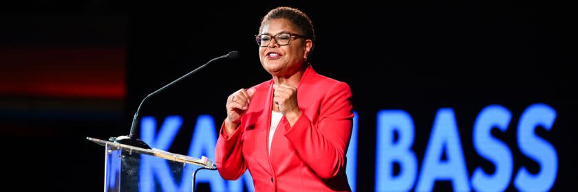 L.A. mayoral candidate Karen Bass at an election rally on Nov. 8.