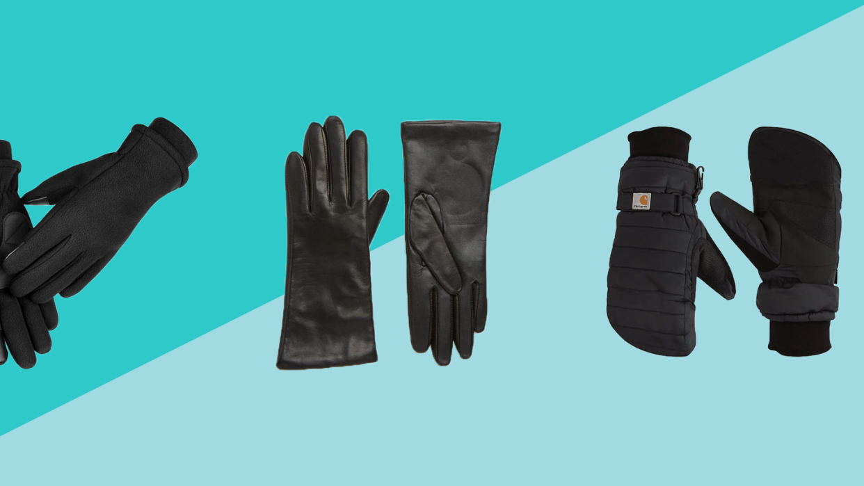 three pairs of black winter gloves for women