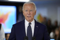 President Joe Biden speaks during a visit to the D.C. Emergency Operations Center, Tuesday, July 2, 2024, in Washington. (AP Photo/Evan Vucci)