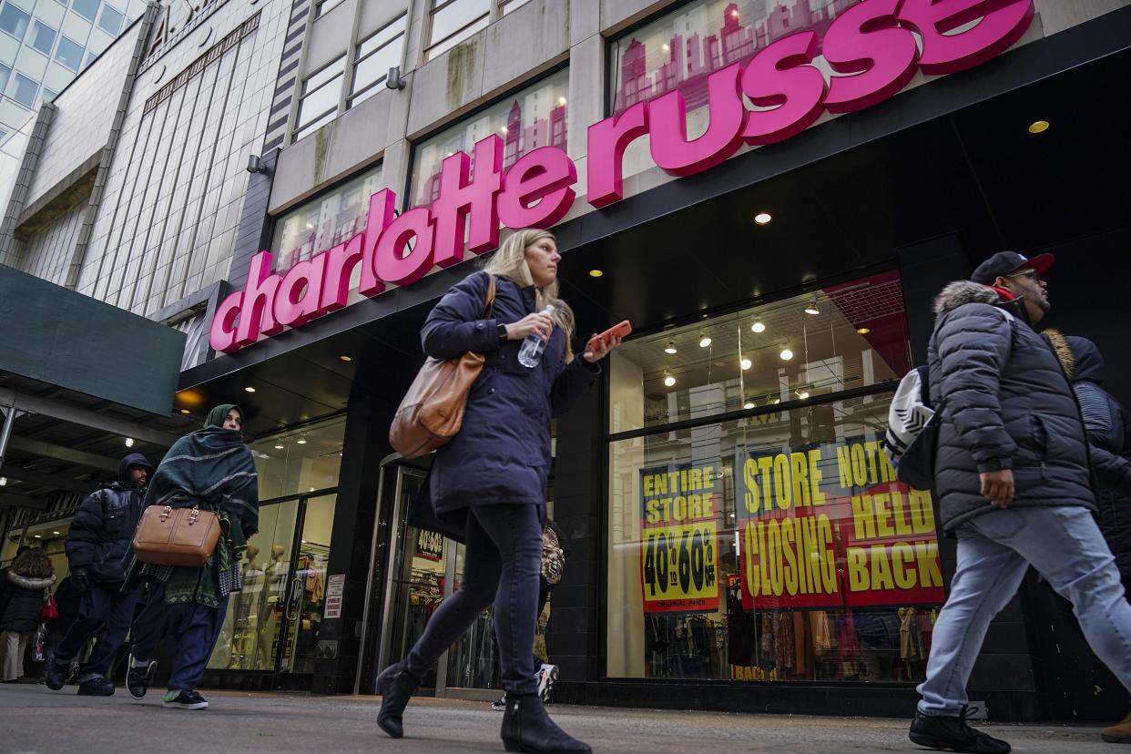 Charlotte Russe store displays liquidation signs in the window near Herald Square, March 7, 2019 in New York City