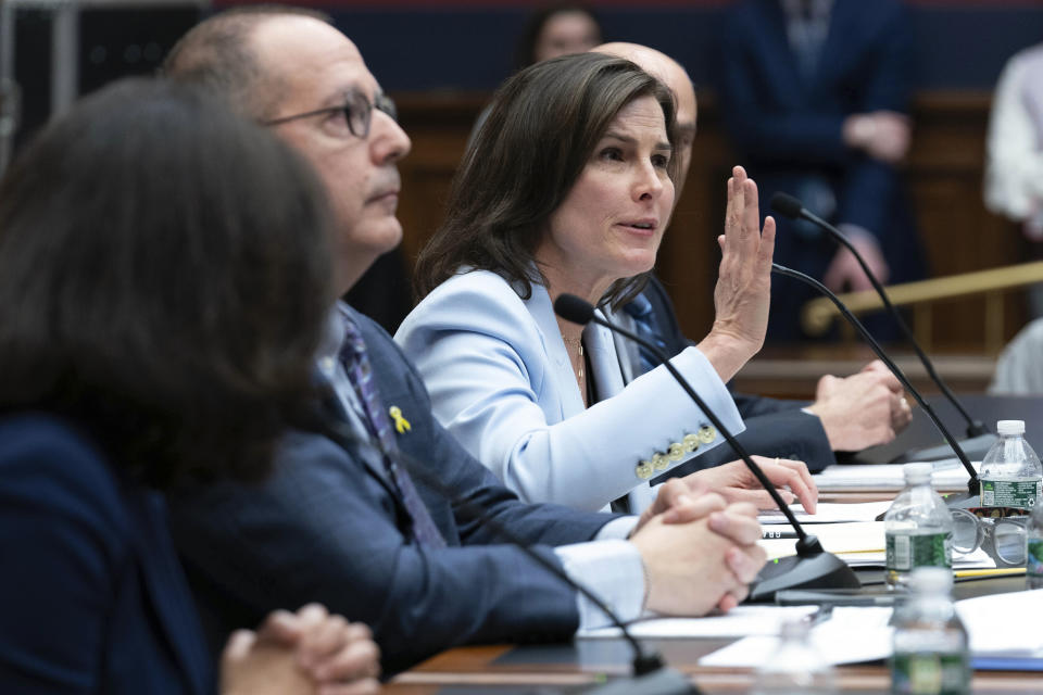 Claire Shipman, Board of Trustees co-chair of Columbia University testifies before the House Committee on Education and the Workforce hearing on "Columbia in Crisis: Columbia University's Response to Antisemitism" on Capitol Hill in Washington, Wednesday, April 17, 2024. (AP Photo/Jose Luis Magana)