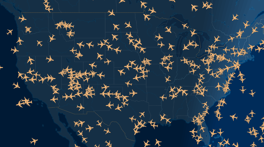 Flights over the United States at 7 a.m. ET Wednesday.  (Flight Aware)
