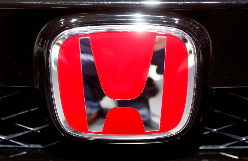 FILE PHOTO: The logo of Honda is seen during the 87th International Motor Show at Palexpo in Geneva