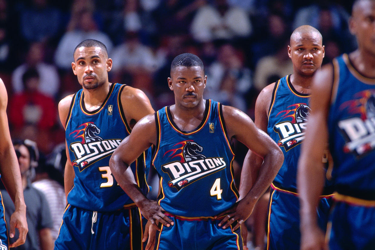 Grant Hill wore the iconic teal Pistons jerseys during his playing days. (Photo by Sam Forencich/NBAE via Getty Images)