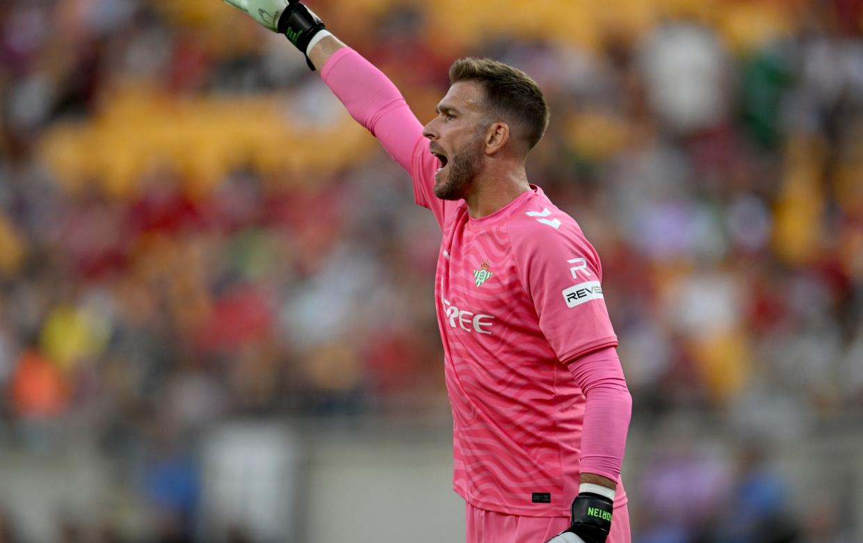 Real Betis goalkeeper Adrian barks out instructions