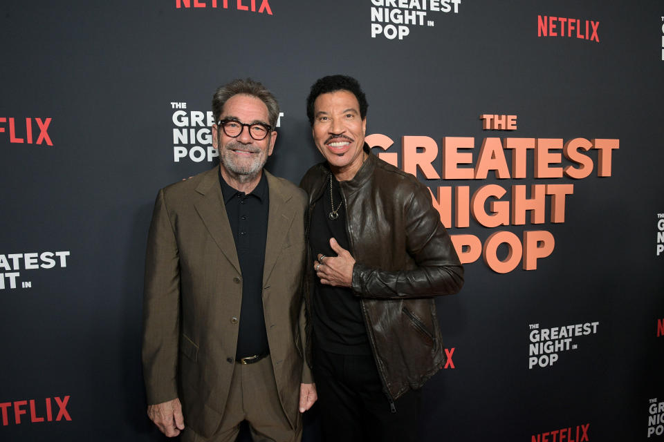 Huey Lewis and Lionel Richie attend 'The Greatest Night in Pop' Los Angeles Screening.