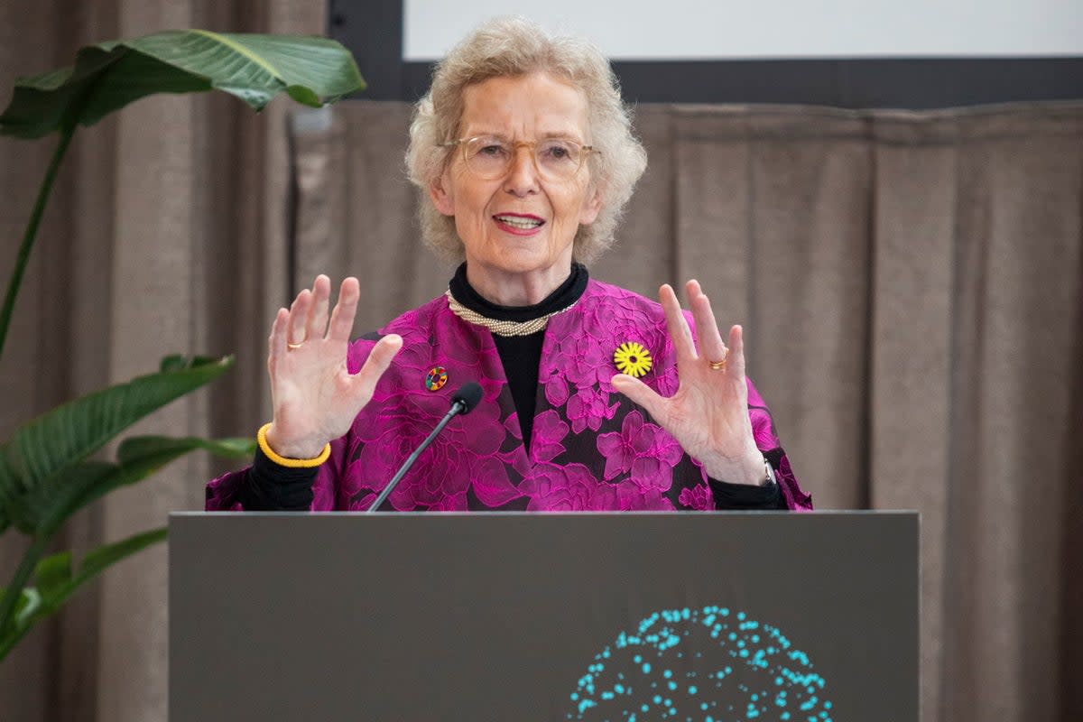 Former President of Ireland, Mary Robinson, speaks at the launch of the Planetary Guardians initiative in New York during the city’s annual climate week on September 18, 2023  (Christopher Farber)