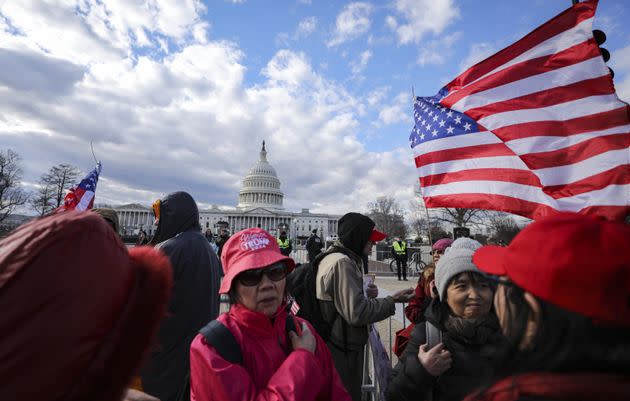 Supporters of former President Donald Trump gather on the second anniversary of the U.S. Capitol riot in Washington on Jan. 6, 2023.