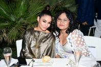 <p>Vanessa Hudgens and her mom Gina Guangco pose at the Filming Italy Festival at Forte Village Resort on July 24 in Santa Margherita di Pula, Italy.</p>