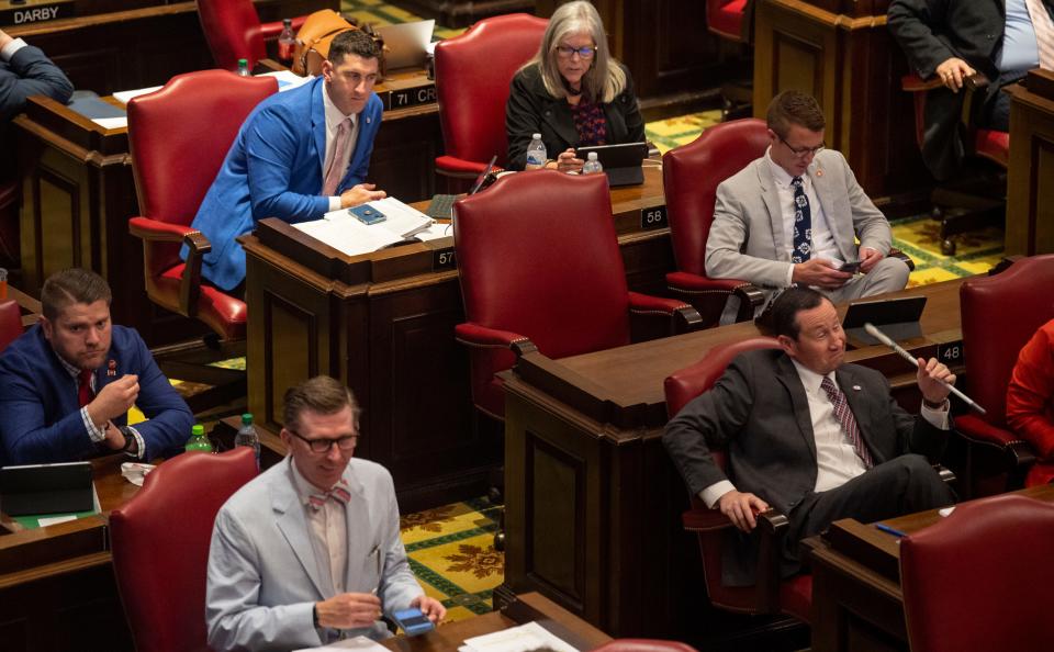 Republican Rep. Scotty Campbell's seat is left empty after he abruptly resigned midday Thursday after an ethics committee finding that he violated workplace discrimination and harassment policy was made public on April 20, 2023.