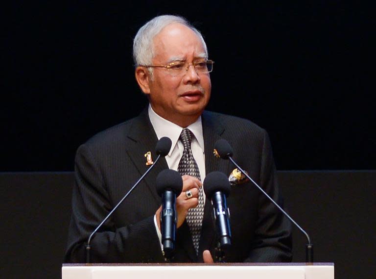 Malaysia's Prime Minister Najib Razak speaks during the 26th ASEAN Summit in Kuala Lumpur, on April 27, 2015