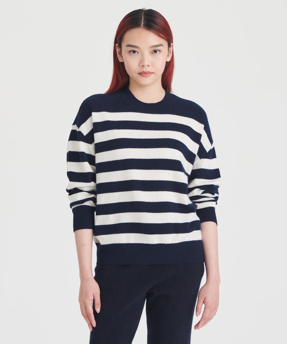 <p><a href="https://go.redirectingat.com?id=74968X1596630&url=https%3A%2F%2Fnaadam.co%2Fproducts%2Fcashmere-striped-crewneck-sweater-1%3Fvariant%3D39744854851680&sref=https%3A%2F%2F" rel="nofollow noopener" target="_blank" data-ylk="slk:Shop Now;elm:context_link;itc:0;sec:content-canvas" class="link ">Shop Now</a></p><p>Cashmere Striped Crewneck Sweater</p><p>naadam.co</p><p>$97.50</p>