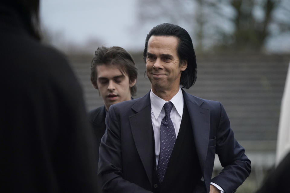 Nick Cave arrives for the funeral of Shane MacGowan, at Saint Mary's of the Rosary Church, Nenagh, Ireland, Friday, Dec. 8, 2023. MacGowan, the singer-songwriter and frontman of The Pogues, best known for their ballad “Fairytale of New York,” died on Thursday, Nov. 30, 2023. He was 65. (Niall Carson/PA via AP)