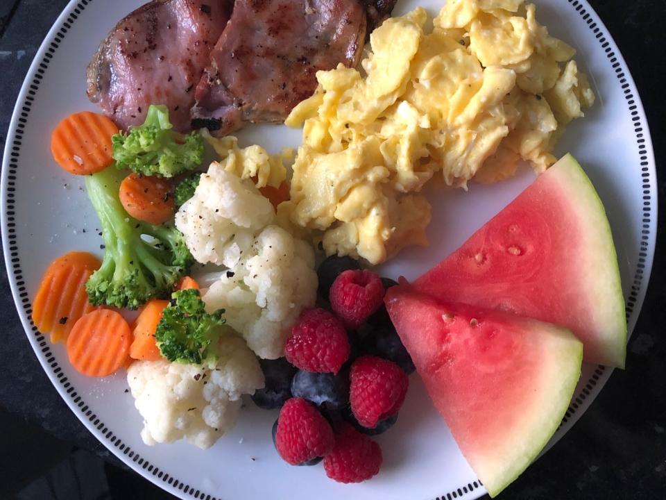 Whole30 breakfast with eggs and fruit