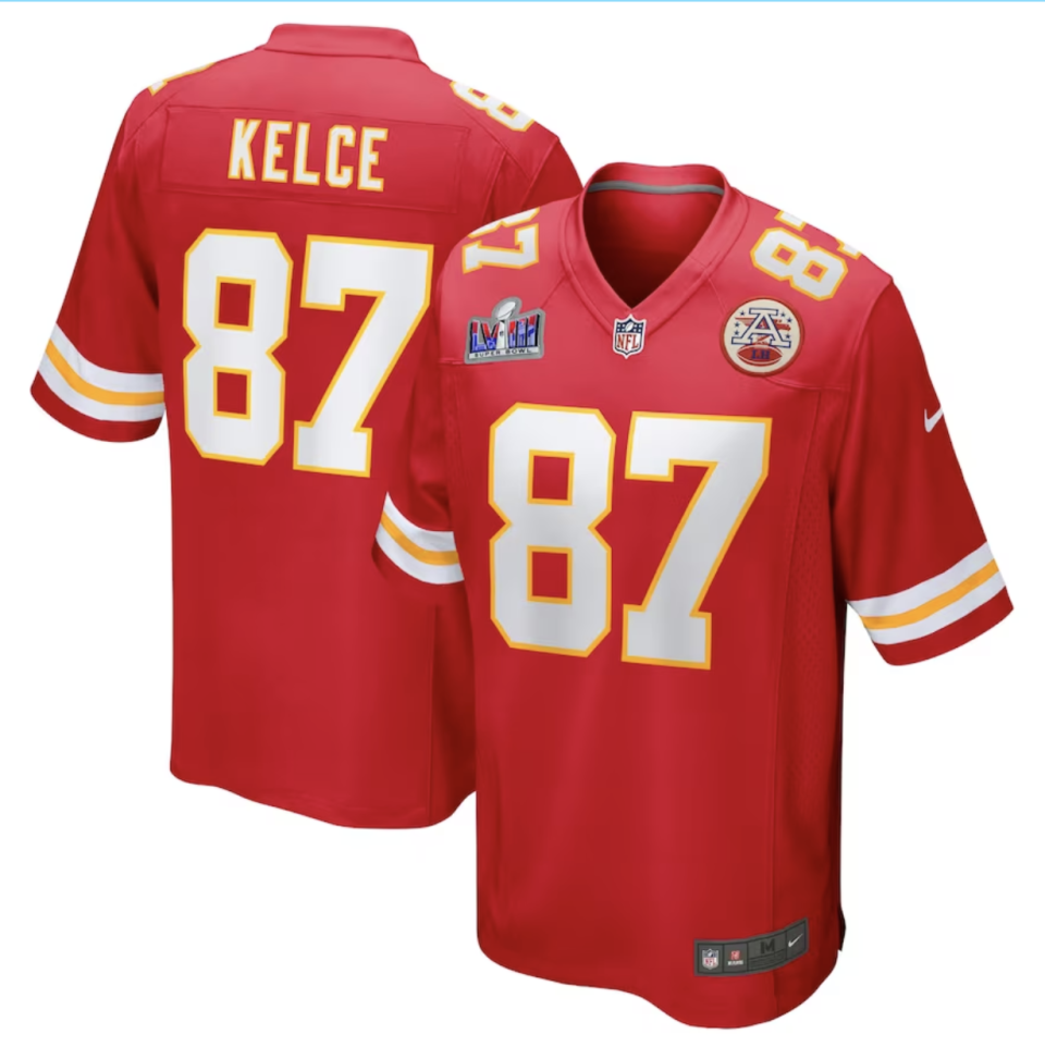 <p><a href="https://go.redirectingat.com?id=74968X1596630&url=https%3A%2F%2Fwww.fanatics.com%2Fnfl%2Fkansas-city-chiefs%2Ftravis-kelce-kansas-city-chiefs-nike-super-bowl-lviii-game-jersey-red%2Fo-2472%2Bt-47828125%2Bp-7999787881173%2Bz-9-1793517836&sref=https%3A%2F%2Fwww.countryliving.com%2Fshopping%2Fg46597193%2Fsuper-bowl-party-gear-outfits-accessories%2F" rel="nofollow noopener" target="_blank" data-ylk="slk:Shop Now;elm:context_link;itc:0;sec:content-canvas" class="link ">Shop Now</a></p><p>Travis Kelce Kansas City Chiefs Jersey</p><p>fanatics.com</p><p>$149.99</p><span class="copyright">Fanatics </span>